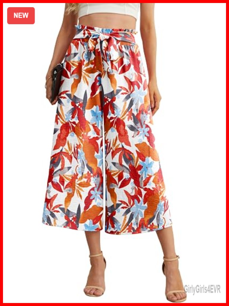 Flowy Wide Leg Palazzo Pants With Pockets High Waist Adjustable Tie